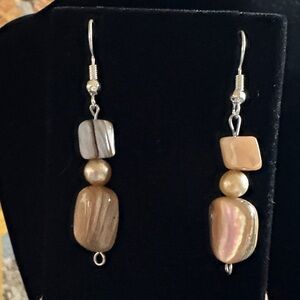 Hand Crafted Nacre and Pearl Dangle Earrings